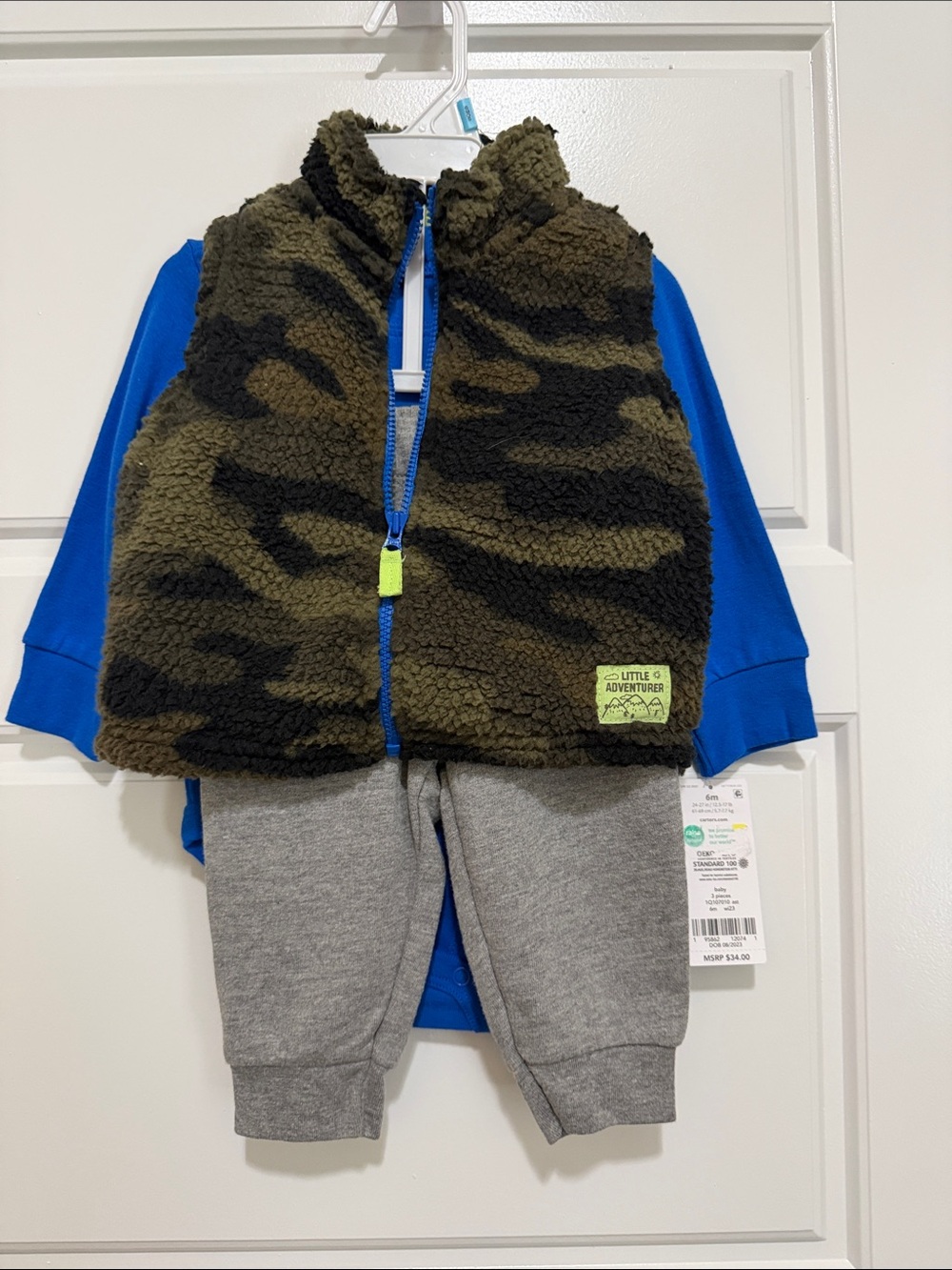 Carter's Olive & Black Camo Sherpa Vest with Blue Zipper Accent